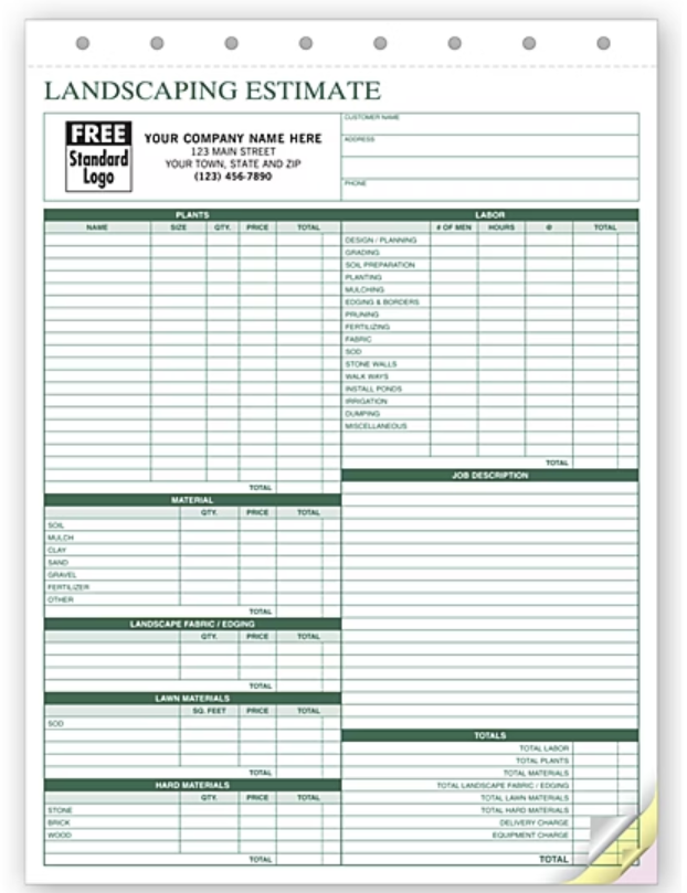 Landscape Bid - Landscaping Estimate Form 6571 – American Business ...