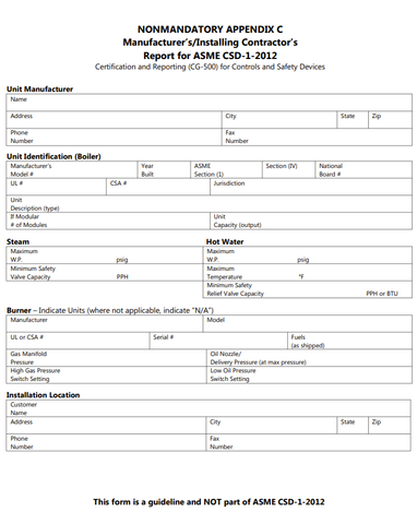 HVAC CSD -1 FORM  - 8.5" x 11"