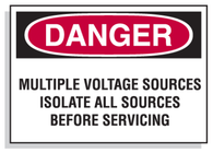 Lockout Hazard Warning Labels- Danger Multiple Voltage Sources- Electrical Labels 5 x 7