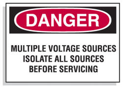 Lockout Hazard Warning Labels- Danger Multiple Voltage Sources- Electrical Labels 5 x 7