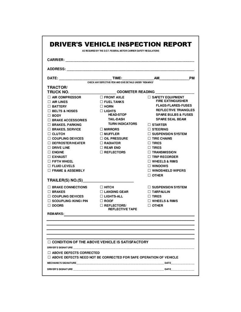 DRIVER'S VEHICLE INSPECTION REPORT – American Business Forms & Envelopes